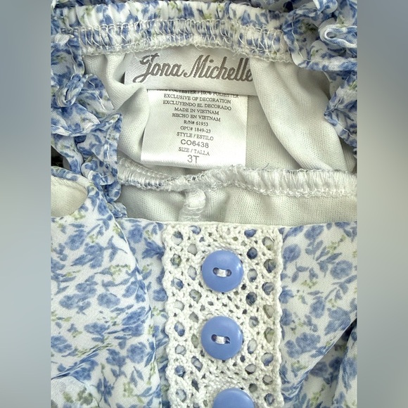 Jona Michelle Blue Floral Tiered Dress 3T – Ruffle Straps - Picture 3 of 4